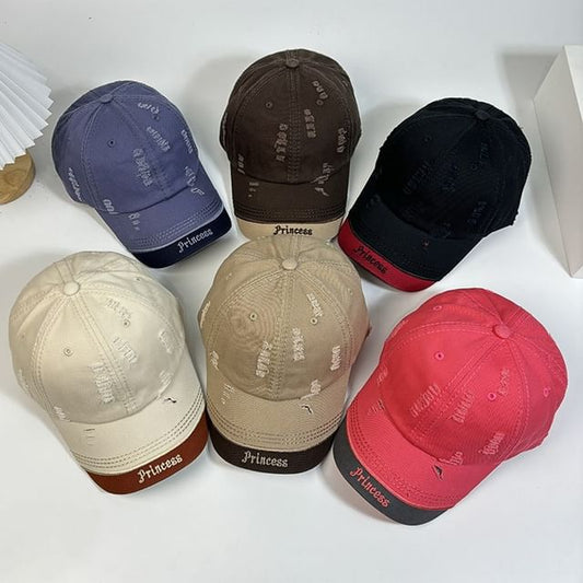 Baseball Letter Cap Distressed Embroidered