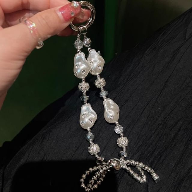 Phone Rhinestone Strap Faux Pearl Irregular