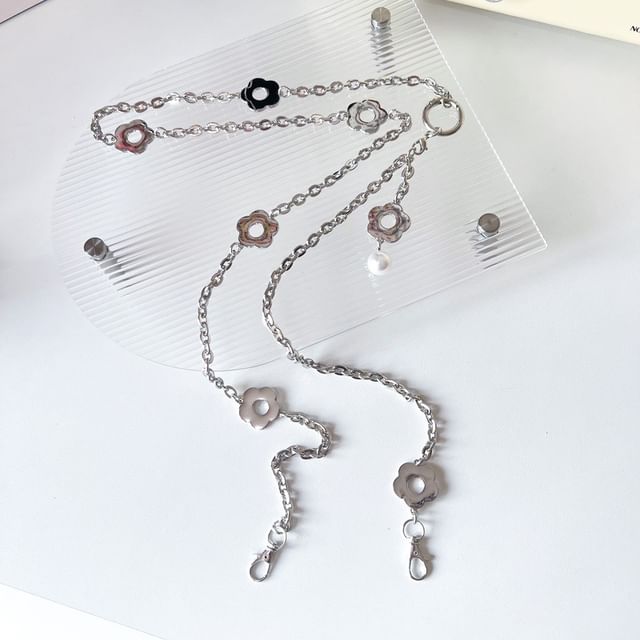 Alloy Phone Faux Pearl Lanyard Floral