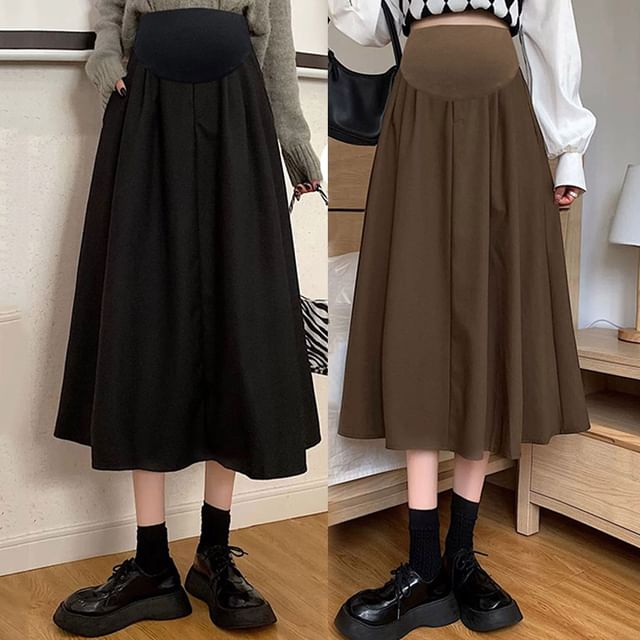 Maternity A-Line Midi Skirt in Plain Style