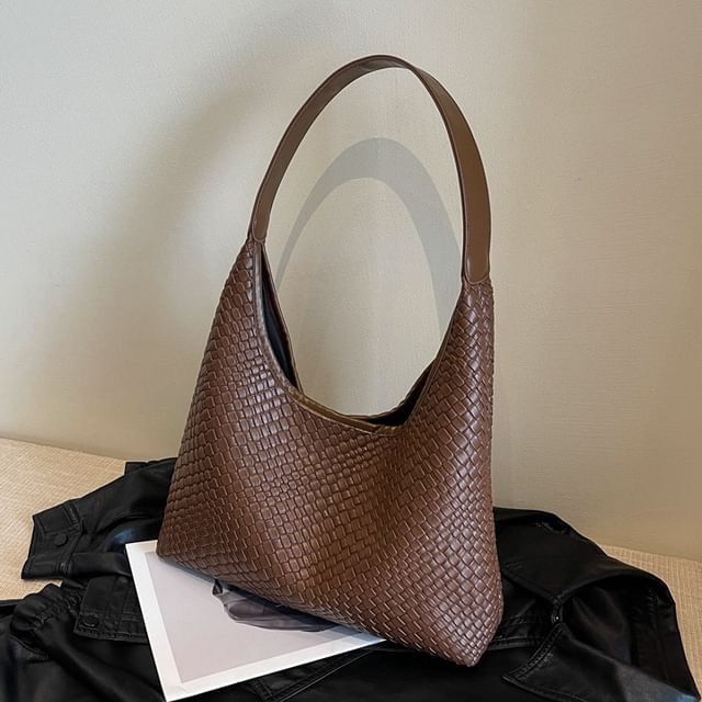 Leather Faux Woven Shoulder Bag