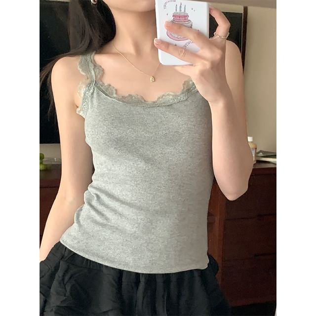 Lace-Trim Lettuce-Edge Camisole Top
