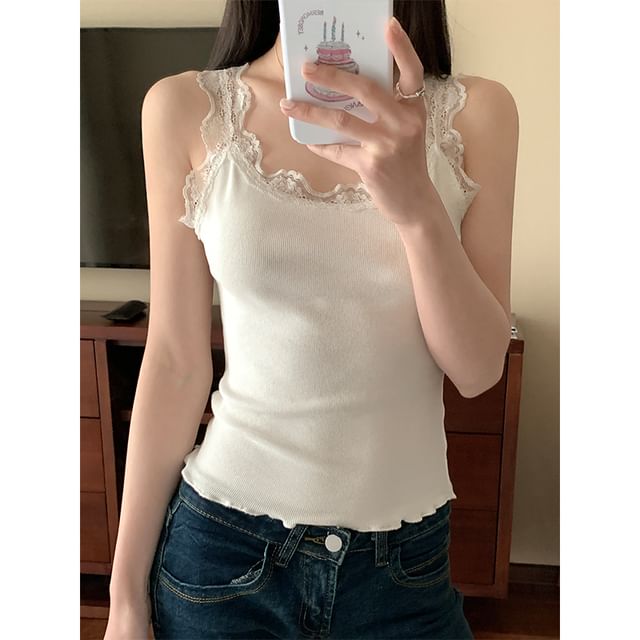 Lace-Trim Lettuce-Edge Camisole Top
