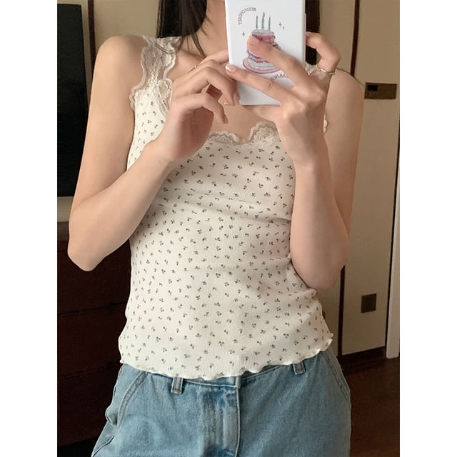 Lace-Trim Lettuce-Edge Camisole Top