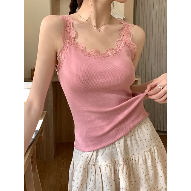 Lace-Trim Lettuce-Edge Camisole Top