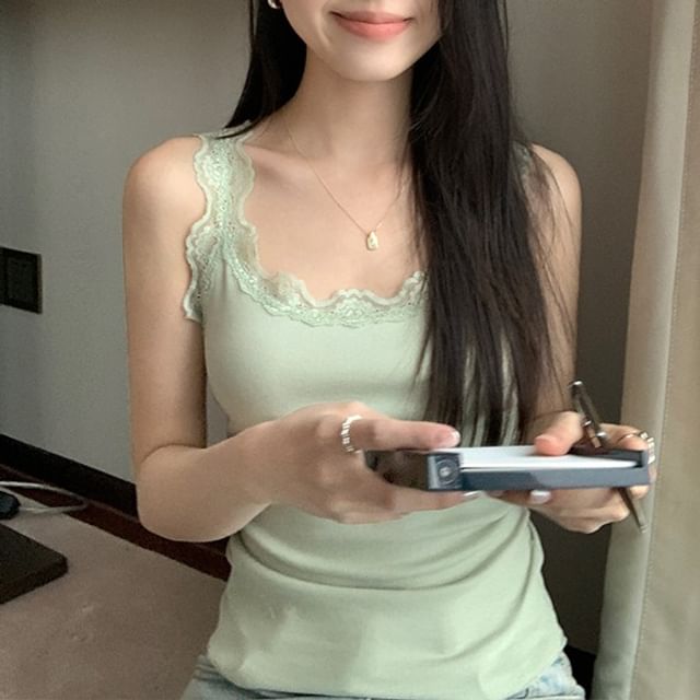 Lace-Trim Lettuce-Edge Camisole Top