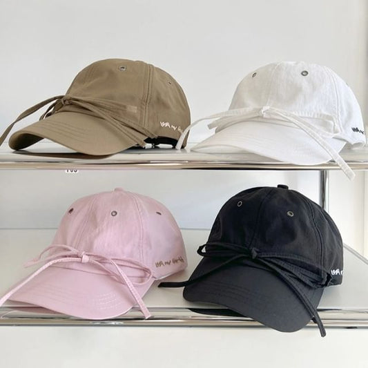 Cap Accent Lettering Bow Baseball Embroidered