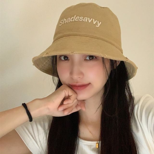 Bucket Hat Lettering Embroidered Distressed