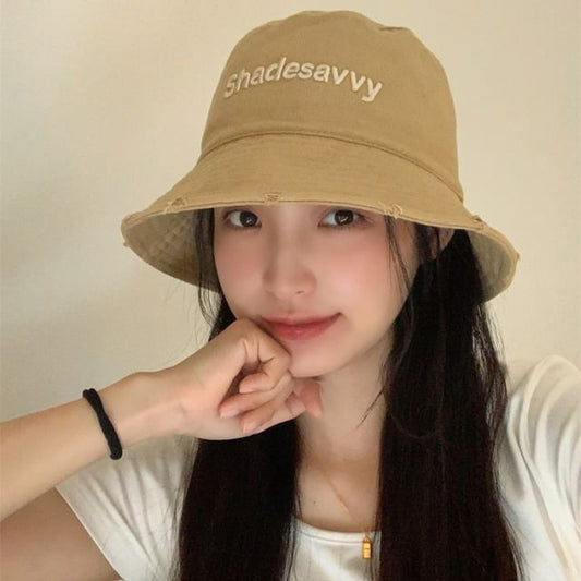 Bucket Hat Lettering Embroidered Distressed