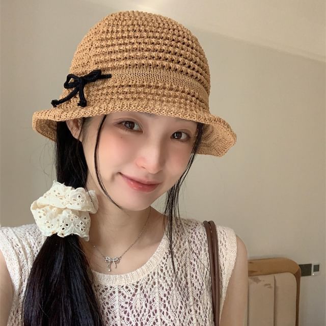 Bow Woven Hat Accent Bucket