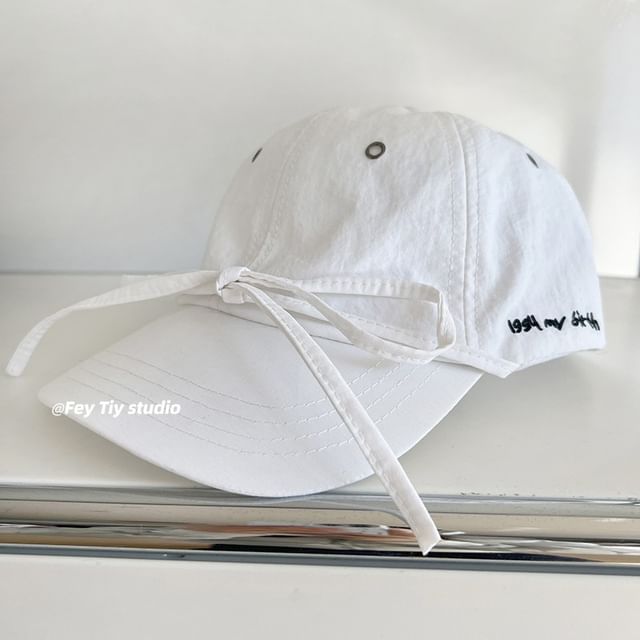 Cap Accent Lettering Bow Baseball Embroidered