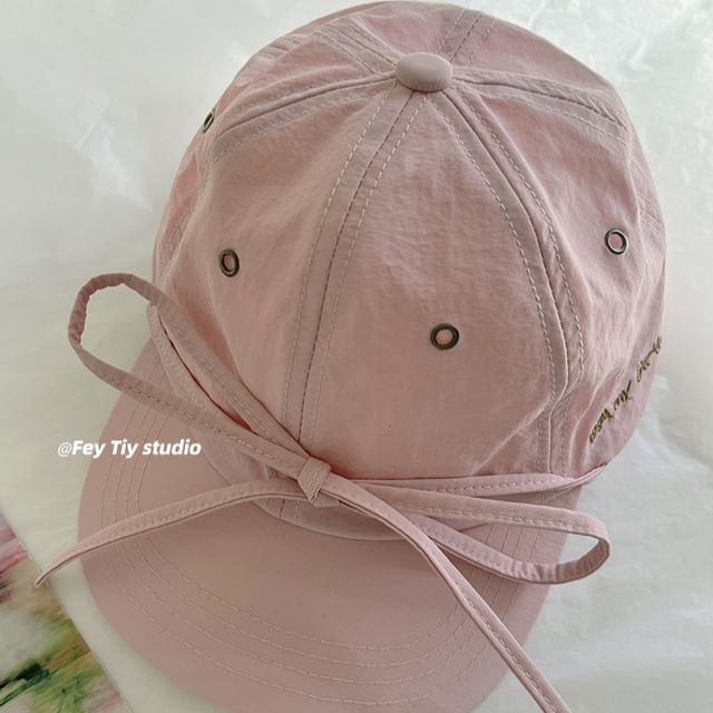 Cap Accent Lettering Bow Baseball Embroidered