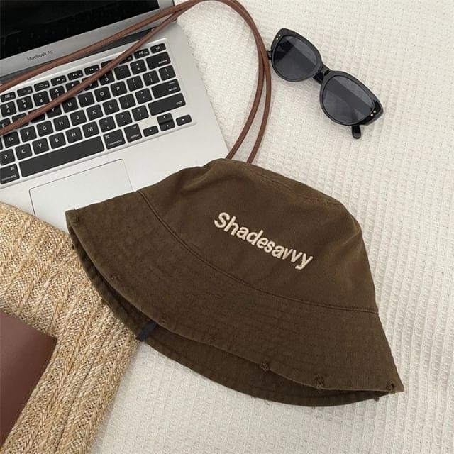 Bucket Hat Lettering Embroidered Distressed