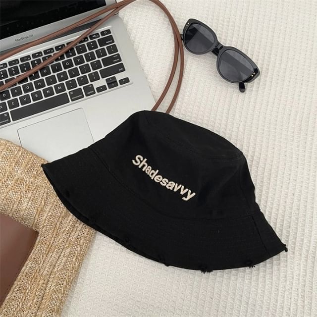 Bucket Hat Lettering Embroidered Distressed