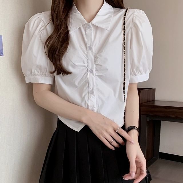 Plain Shirt Crop Short-Sleeve