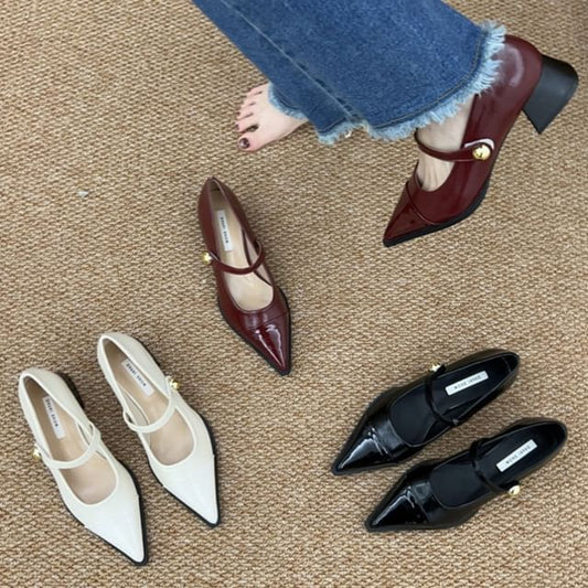 Mary Pointed Shoes Chunky Heel Toe Jane