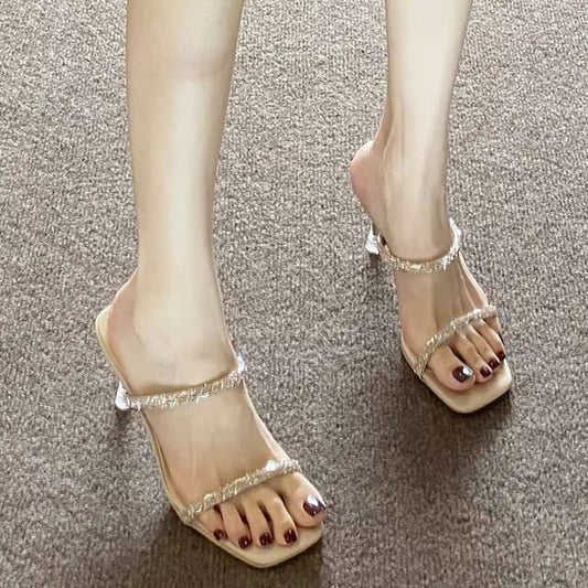 Slide High Sandals Heel Rhinestone