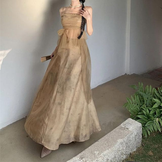 Top Flowy + Skirt Rise Camisole Mid Plain A-Line Set: Maxi