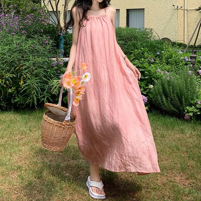 Plain Strap Spaghetti Dress A-Line Maxi