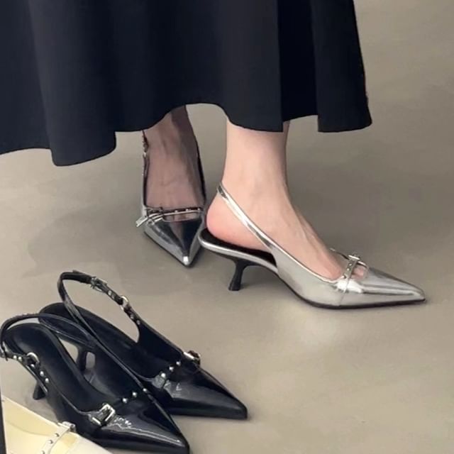 Kitten Heel Pointed Slingback Sandals