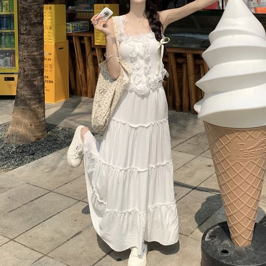 Tank / Trim Skirt Lace High Rise Plain Top A-Line Maxi