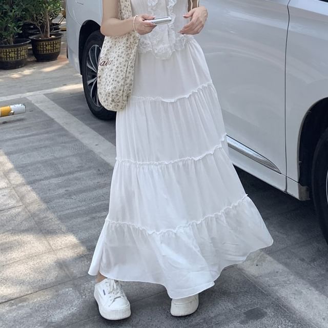 Tank / Trim Skirt Lace High Rise Plain Top A-Line Maxi