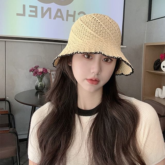 Hat Woven Trim Contrast Bucket