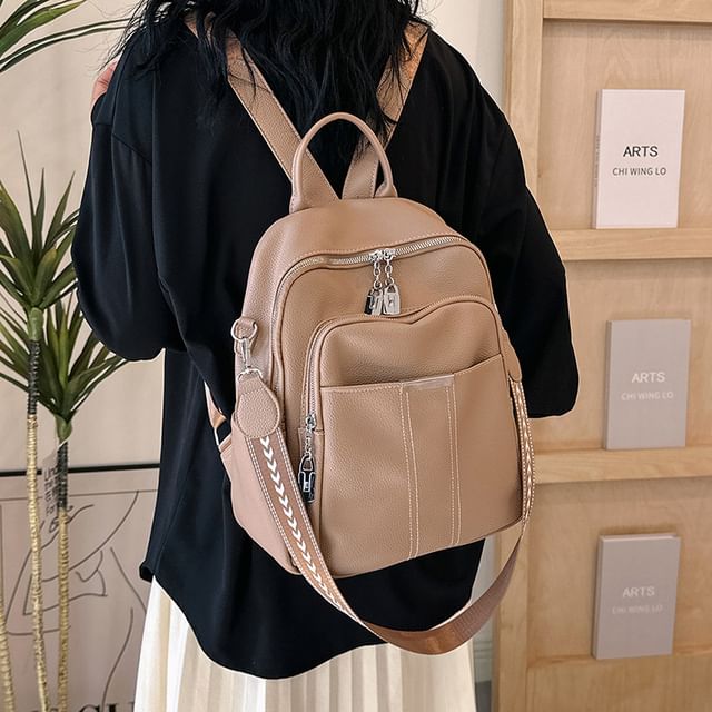 Faux Leather Backpack Multi-Pocket