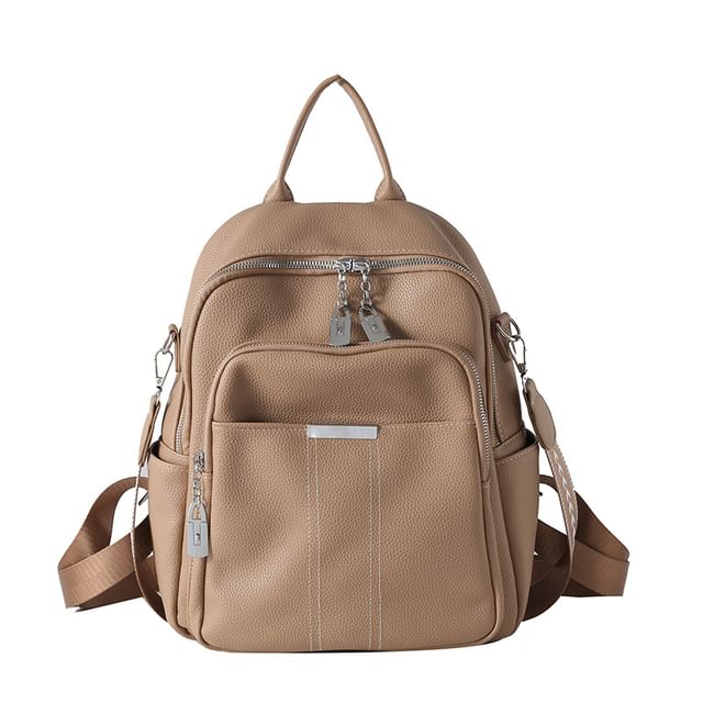 Faux Leather Backpack Multi-Pocket