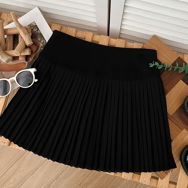 Accordion Pleated A-Line Mini Skirt with High Waist