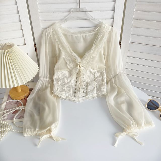 V-Neck Lace-Trim Bustier Blouse