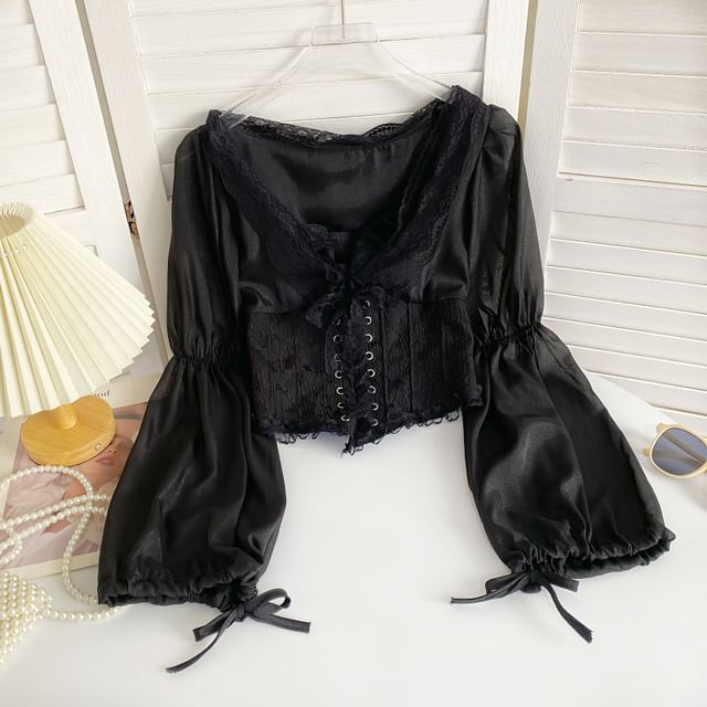 V-Neck Lace-Trim Bustier Blouse