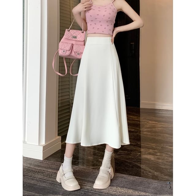 Plain A-Line Midi Skirt with High Rise