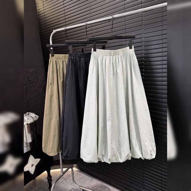 A-Line Plain Midi High Skirt Waist