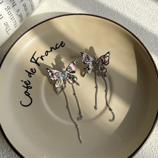 / Threader Choker Alloy Leather Butterfly Earring Faux