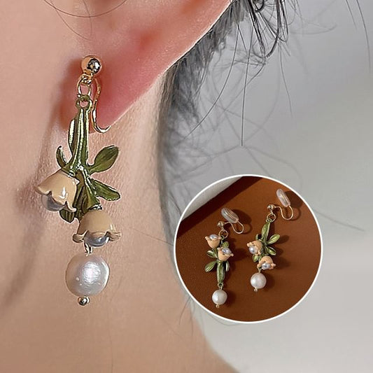 Freshwater Pearl Earring Floral Alloy Dangle