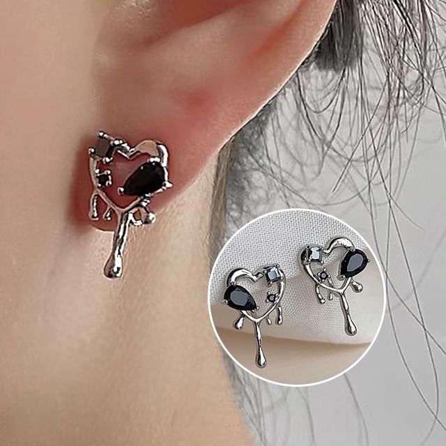 Melting Heart Earring Alloy Rhinestone Stud