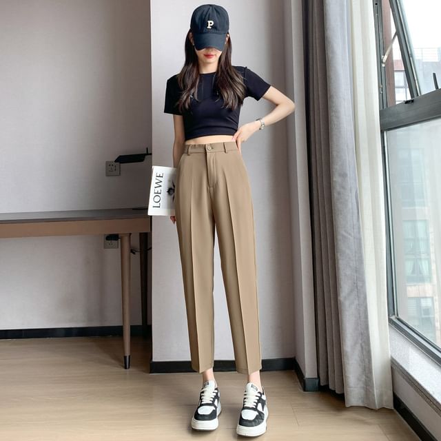 High-Rise Plain Straight Leg Suit Pants