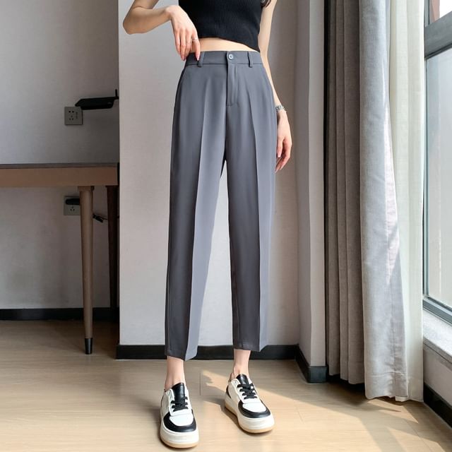 High-Rise Plain Straight Leg Suit Pants