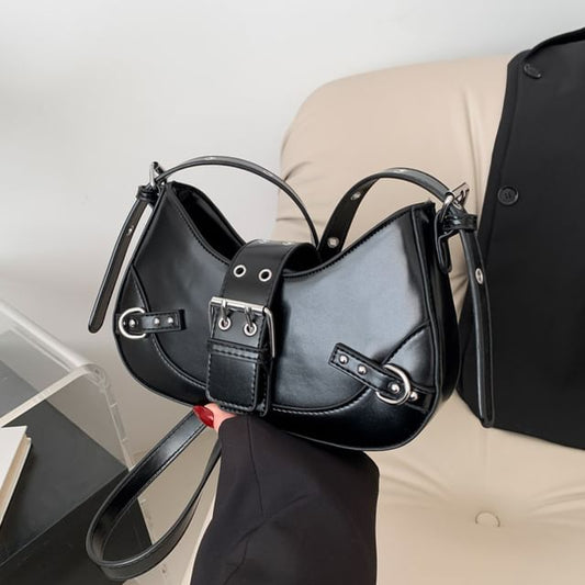 Buckled Crossbody Leather Faux Bag