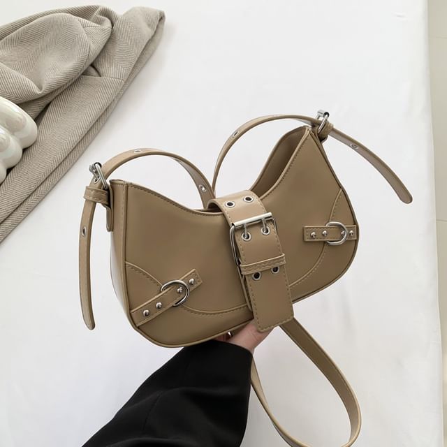 Buckled Crossbody Leather Faux Bag