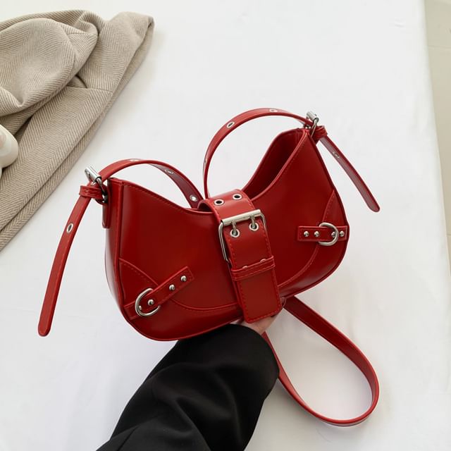 Buckled Crossbody Leather Faux Bag