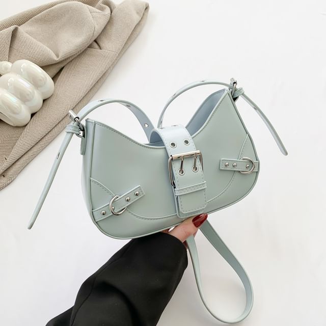 Buckled Crossbody Leather Faux Bag