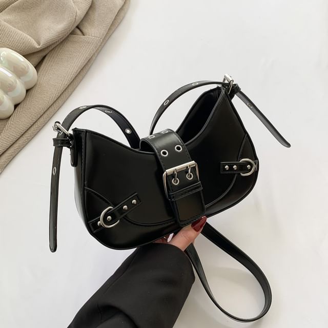 Buckled Crossbody Leather Faux Bag