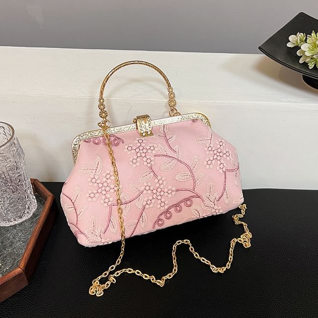 Crossbody Embroidered Flower Strap Chain Bag