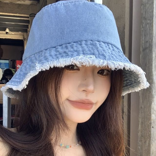 Denim Fringed Hat Bucket