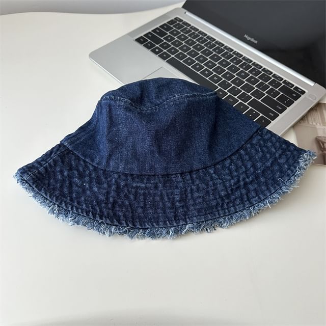 Denim Fringed Hat Bucket