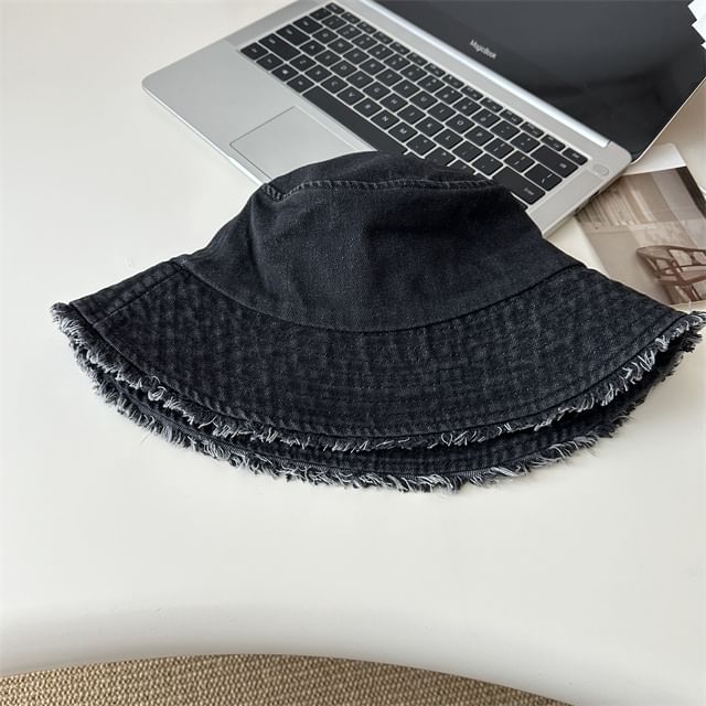 Denim Fringed Hat Bucket
