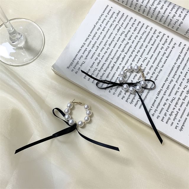Choker Bow Earring / Pearl Hoop Faux