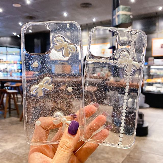 Faux Phone Case Pearl Bow